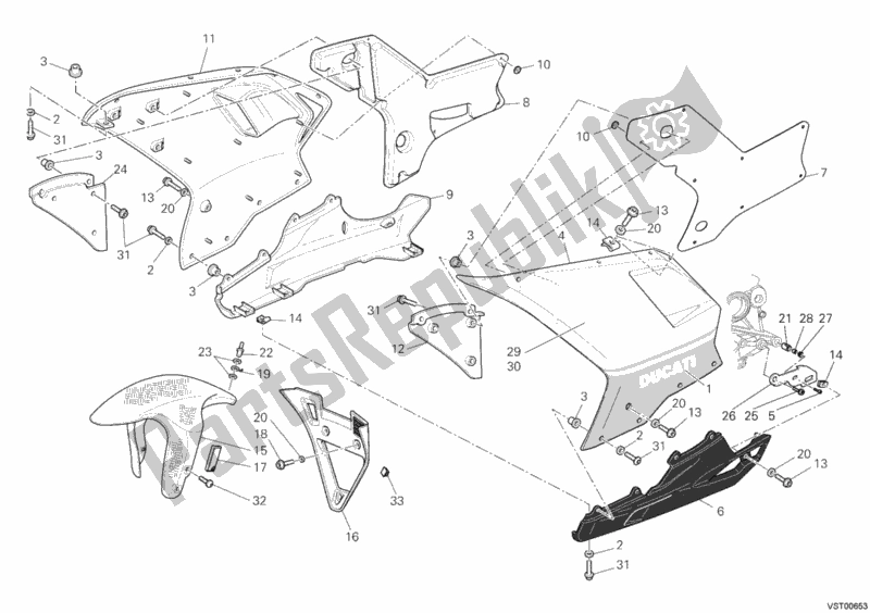 All parts for the Fairing of the Ducati Superbike 1098 S Tricolore USA 2007